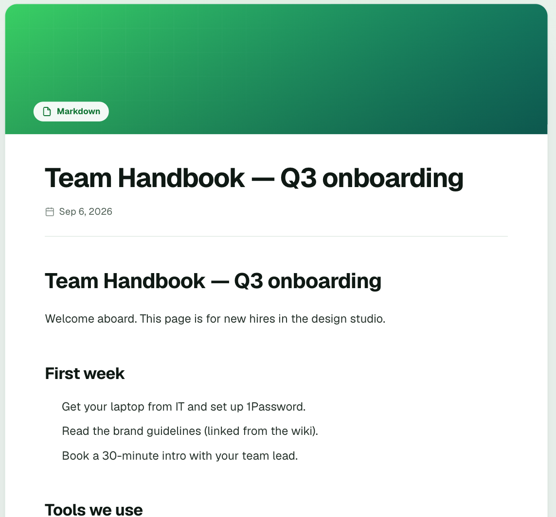 The unlocked Team Handbook page rendered as a normal dochost document