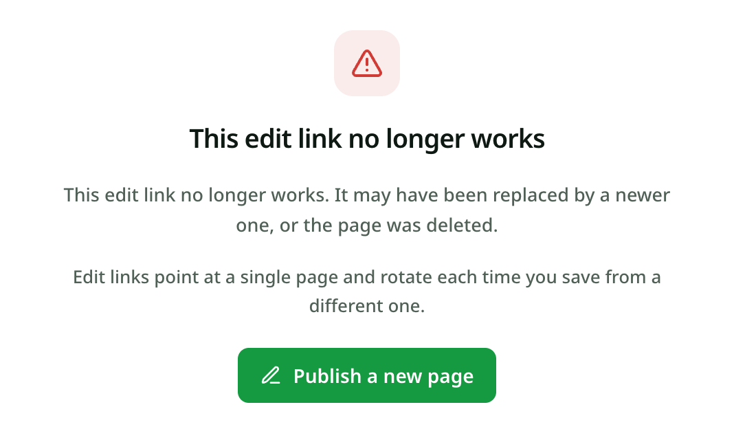 This edit link no longer works. It may have been replaced by a newer one, or the page was deleted. Edit links point at a single page and rotate each time you save from a different one. Publish a new page.